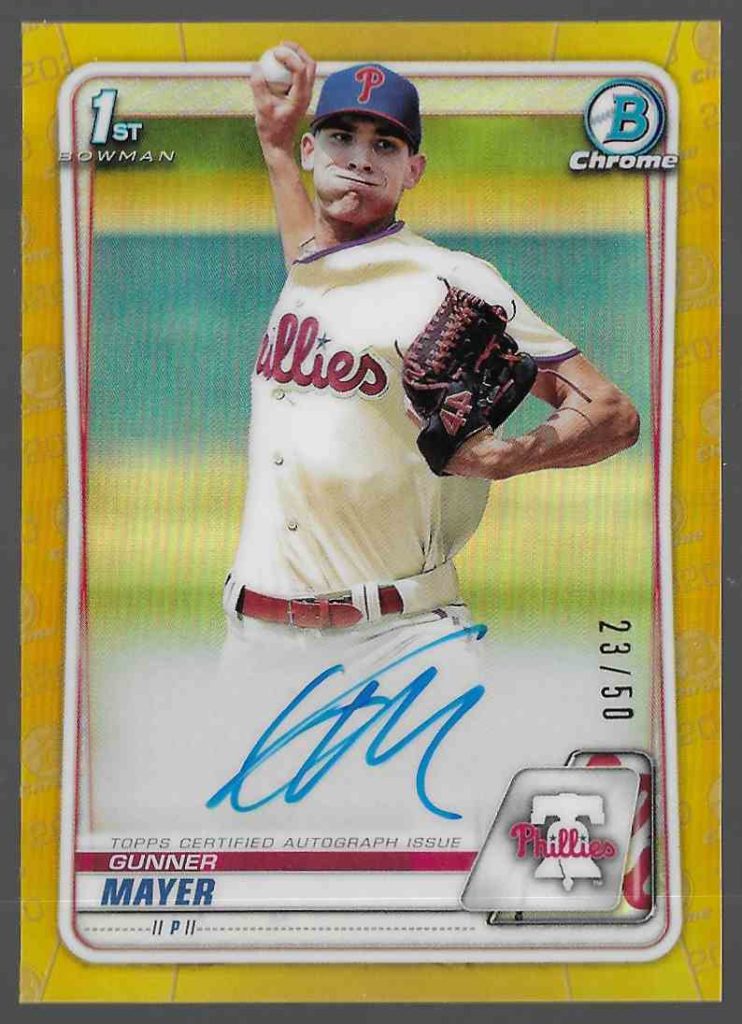 2020 Bowman Chrome Prospect Autographs CPA-GMA Gunner Mayer Gold